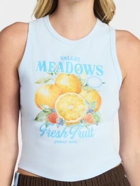 Light Blue Graphic Tank Top - Fresh Fruit Print